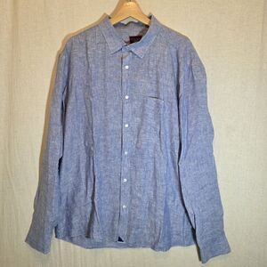 UNTUCKit Vin Santo Mens XXL Blue Long Sleeve Button Up Linen Shirt Pocket